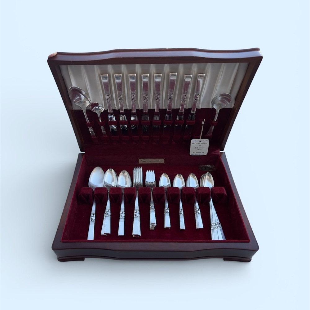 Elegant Silver Cutlery Set in Wooden Case
